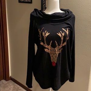 Cowl neck reindeer sweater